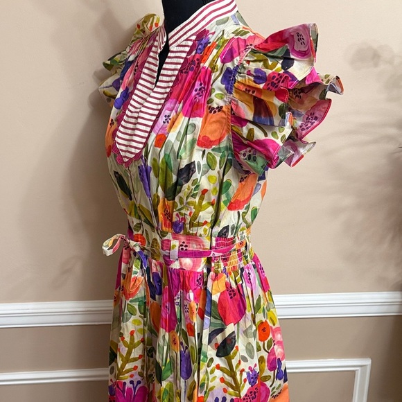 Vibrant Floral Ruffle Sleeve Dress - Picture 8 of 12